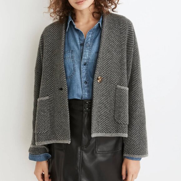 Herringbone Crop Sweater Jacket - Picture 8 of 9